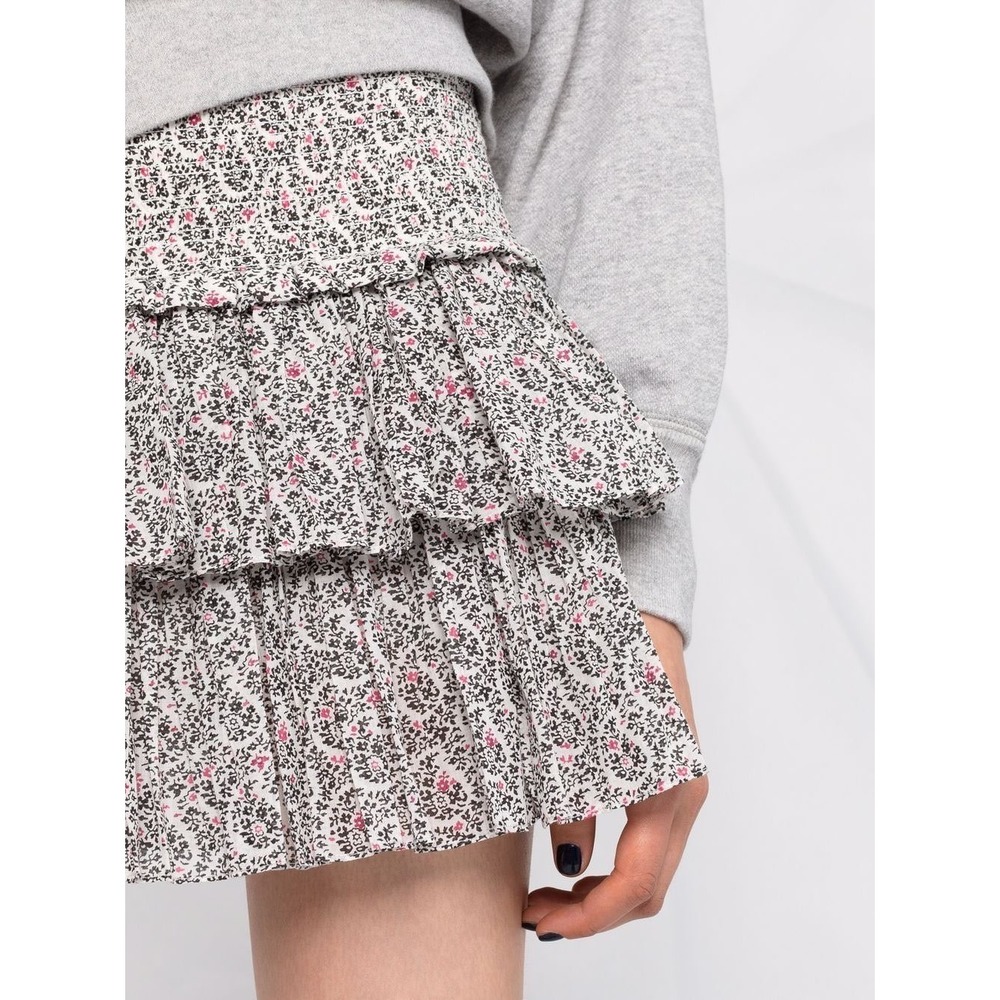 Isabel Marant Etoile Naomi Ruffled Floral Mini Skirt Pink White Size 38 US 6